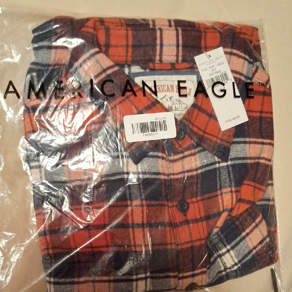 American Eagle Outfitters Men's Red and Blue Checkered Shirt